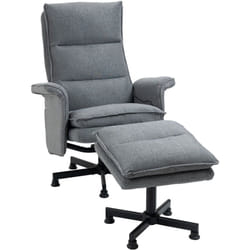 Homcom - Fauteuil de massage avec repose-pied - style néo-rétro - châssis acier noir aspect lin gris
