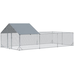 Pawhut - Enclos poulailler chenil 18 m² - parc grillagé dim 6L x 3l x 1,95H m - espace couvert - acier galvanisé