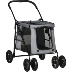 Pawhut - Poussette pliable pour chien chat 4 roues 3 pochettes rangement coussin acier oxford gris
