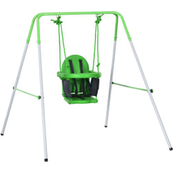 Outsunny - Portique balançoire enfant 6-36 mois - siège haut, accoudoirs, ceinture sécurité 2 points, barre protection - métal époxy blanc vert