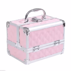 Mallette à maquillage - coffre à cosmétiques - rangement produits de beauté - poignée serrure alu. plastique rose