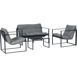 Outsunny - Salon de jardin 4 personnes - 4 pièces, 3 coussins - acier époxy noir polyester gris