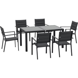 Outsunny - Ensemble de jardin 6 personnes chaises empilables table extensible 150/210L cm alu. teslin gris