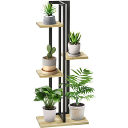 Outsunny - Support à fleurs style industriel 4 niveaux - porte plante 4 étagères - métal époxy noir bois sapin
