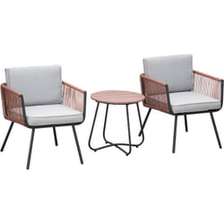 Outsunny - Ensemble bistro de jardin 2 places 3 pièces style contemporain coussins gris acier époxy noir résine filaire aspect rotin
