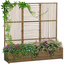 Description générale Cette jardinière avec treillis haut en résine tressée aspect rotin est idéale pour vos plantations de fl ...
