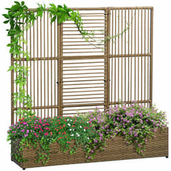 Outsunny - Jardinière avec treillis haut dim. 103L x 29l x 103H cm résine tressée pe aspect rotin marron