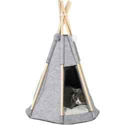 Pawhut - Tente tipi pour animaux - teepee chien chat - coussin épais grand confort inclus - structure bois de pin feutre polyester gris