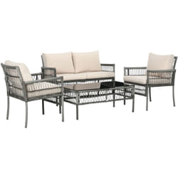 Outsunny - Ensemble salon de jardin 4 personnes 4 pièces - 8 coussins inclus - métal résine aspect rotin - beige gris