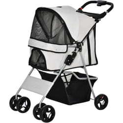 Poussette buggy pour chiens 75L x 46l x 94H cm pliable imperméable tissu 600D Oxford 4 roues gris