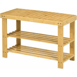 Homcom - Banc à chaussures 2 étagères dim. 70L x 28l x 45H cm bois bambou verni