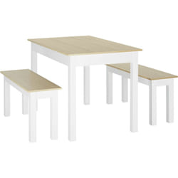 Homcom - Ensemble table à manger 3 pièces - 2 bancs encastrables, grande table 4-6 personnes - blanc aspect bois clair