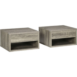 Homcom - Lot de 2 chevets tables de nuit murales - tiroir coulissant, niche, plateau - dim. 37L x 32l x 21H cm - panneaux gris