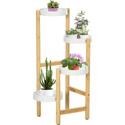 Outsunny - Support à fleurs style scandinave 4 niveaux - porte plante 4 étagères - bois bambou verni métal blanc