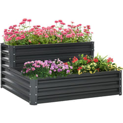 Jardinière carré potager 2 étages dim. 120L x 101l x 58H cm tôle d'acier ondulée gris foncé