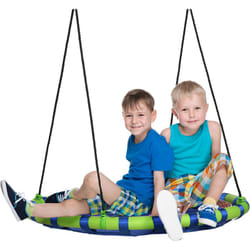 Outsunny - Balançoire nid d'oiseau ronde balançoire panier ø 100 x 120-180H cm accessoires inclus bleu vert