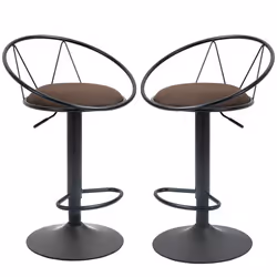 Lot de 2 tabourets de bar design néo-rétro réglable pivotant avec repose-pied métal noir lin marron