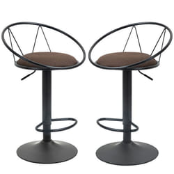 Lot de 2 tabourets de bar design néo-rétro réglable pivotant avec repose-pied métal noir lin marron
