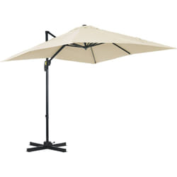 Parasol déporté carré inclinable manivelle avec pied en acier dim. 2,45L x 2,45l x 2,45H m métal alu. polyester haute densité beige