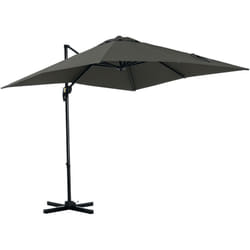 Parasol déporté carré inclinable manivelle avec pied en acier dim. 2,45L x 2,45l x 2,45H m métal alu. polyester haute densité gris
