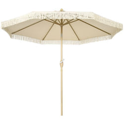 Parasol octogonal inclinable Ø 2,65 x 2,44H m mât baleine métal aspect bois polyester haute densité 180 g/m² beige