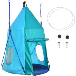 Outsunny - Balançoire nid d'oiseau ronde balançoire panier ø 1,1 x 1,5H m - tente amovible incluse - accessoires inclus bleu