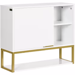 Kleankin - Armoire murale de salle de bain - porte, 2 étagères, 2 niches - acier doré mdf blanc