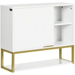 Kleankin - Armoire murale de salle de bain - porte, 2 étagères, 2 niches - acier doré mdf blanc