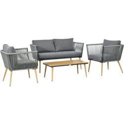 Outsunny - Salon de jardin 4 places 4 pièces design scandinave acier époxy résine filaire pe coussins inclus gris