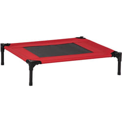 Lit surélevé pour chien chat dim. 76L x 61l x 18H cm avec sac métal époxy tissu oxford textilène micro-perforé rouge noir