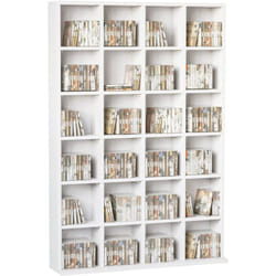 Étagère rangement CD/DVD meuble de rangement pour 480 CDs 24 compartiments réglables en hauteur 89 x 20 x 130 cm blanc