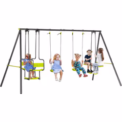 Offrez à vos enfants la chance de s'amuser dans votre jardin comme dans une aire de jeu ! Cette balançoire portique 4 agrès c ...