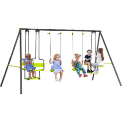 Outsunny - Balançoire 4 agrès portique avec 2 balançoires et 2 face à face dim. 3,55L x 1,84l x 1,86H m acier époxy gris pe vert