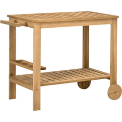 Outsunny - Desserte de jardin - desserte pour plancha - étagère, 3 porte-bouteilles, 2 roues, poignée - bois sapin pré-huilé