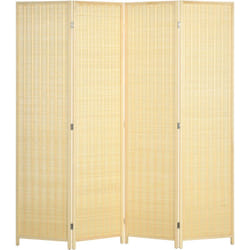 Homcom - Paravent intérieur séparateur de pièce pliable 4 panneaux dim. 180L x 180H cm bois pin bambou coton naturel