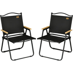Outsunny - Lot de 2 chaises de plage camping pliantes - poignée - structure acier aspect bois oxford noir