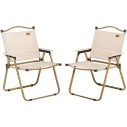 Outsunny - Lot de 2 chaises de plage camping pliantes - poignée - structure acier aspect bois oxford beige