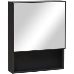 Kleankin - Armoire murale de rangement salle de bain avec porte miroir étagère niche acier inox. noir