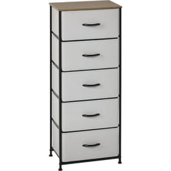 Homcom - Chiffonnier meuble de rangement 5 tiroirs - dim. 45L x 30l x 116H cm - structure acier noir tissu pliant gris