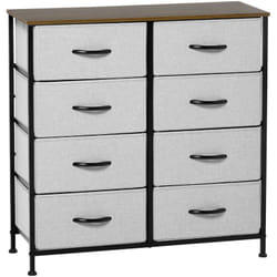 Homcom - Commode meuble de rangement 8 tiroirs pliables châssis acier noir plateau aspect bois non tissé gris