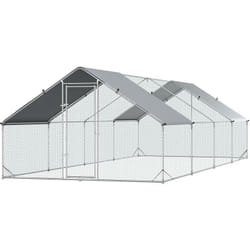 Pawhut - Enclos poulailler chenil 24 m² - parc grillagé dim. 8L x 3l x 2H m - double espace couvert - acier galvanisé