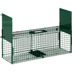 Piège de capture pour petits animaux type lapin rat - 2 entrées + poignée - dim. 80L x 25l x 30H cm - métal vert