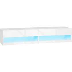 Homcom - Meuble tv mural led - banc tv flottant - 2 portes battantes - dim. 150L x 40l x 30H cm - blanc laqué