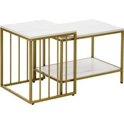 Homcom - Lot de 2 tables basses gigognes style art déco - acier doré panneaux aspect marbre blanc