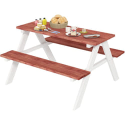 Table de pique-nique enfant - 2 bancs - assises, plateau à lattes - bois sapin blanc brique