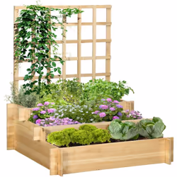 Ce joli carré potager en escalier 3 niveaux avec treillis robuste en bois de sapin pré-huilé vous permettra de profiter d'un ...