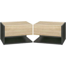 Homcom - Lot de 2 tables de chevet murales - lot de 2 tables de nuit - tiroir coulissant, étagère - aspect chêne clair noir