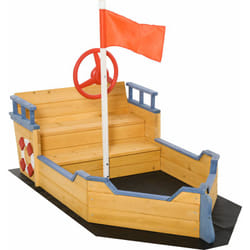 Outsunny - Bac à sable bateau de pirate - banc, coffre rangement, gouvernail, drapeau, bâche - bois sapin pré-huilé