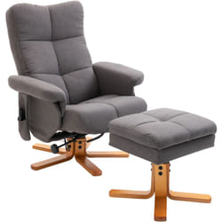 Fauteuil de massage inclinable avec repose-pied - coffre rangement intégré - bois tissu gris