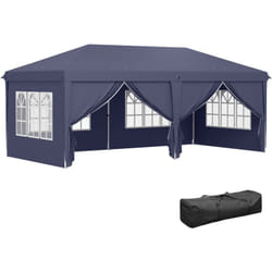 Tonnelle barnum pliant pop-up imperméabilisé 5,85L x 2,95l x 2,7H m 6 parois latérales amovibles 4 fenêtres + sac de transport bleu